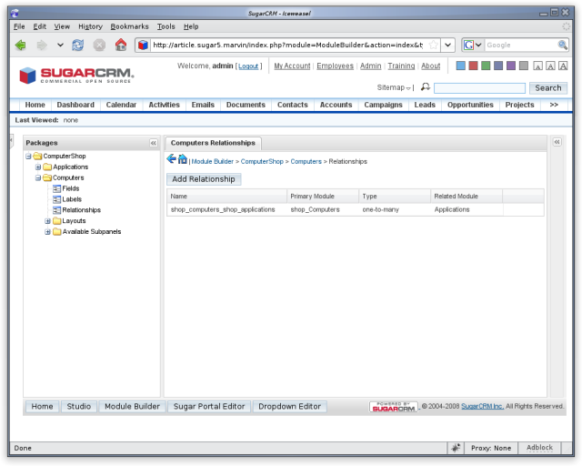 The relationship in SugarCRM